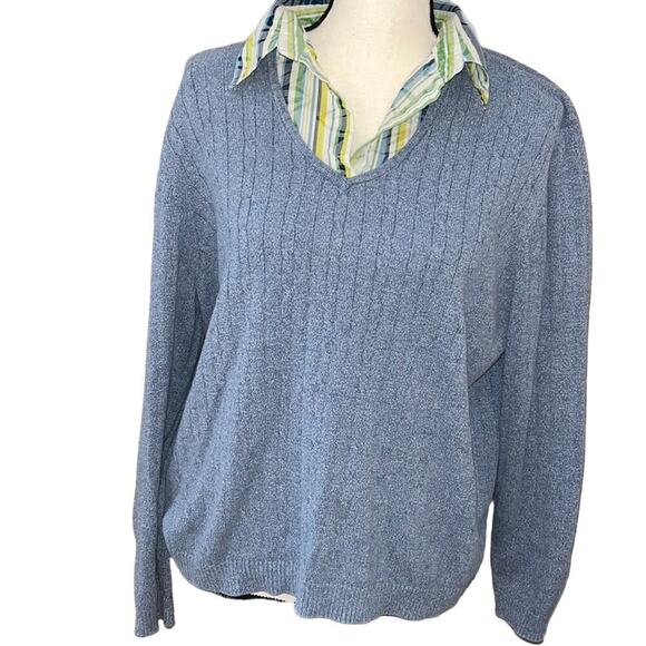 Alfred Dunner Sweaters - Alfred Dunner V-neck Rib Knit Granny Sweater with Collar-XL